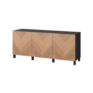 TV bench with drawers and door, black-brown
